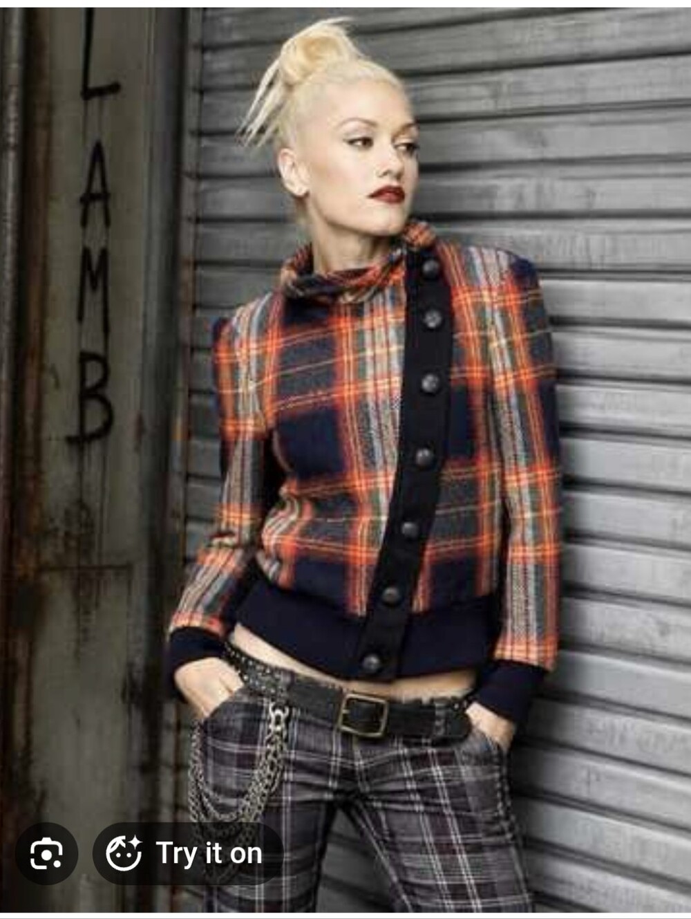L.A.M.B. Fall 2008 100% Lamb Wool Plaid Moto Jacket Size 6